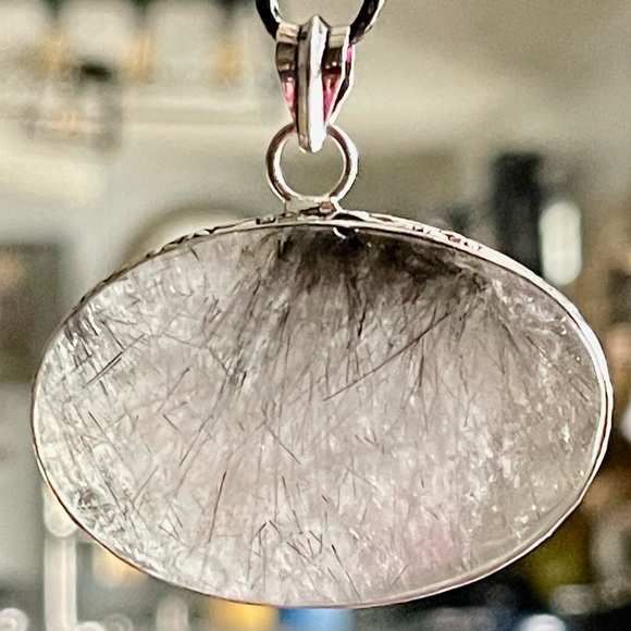 Large Oval Black Rutilated Quartz Pendant 1 7/8”x 1 7/8” - Picture 9 of 12